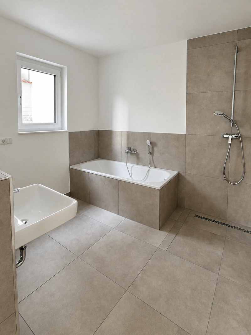 Tageslichtbad mit Badewanne und Dusche