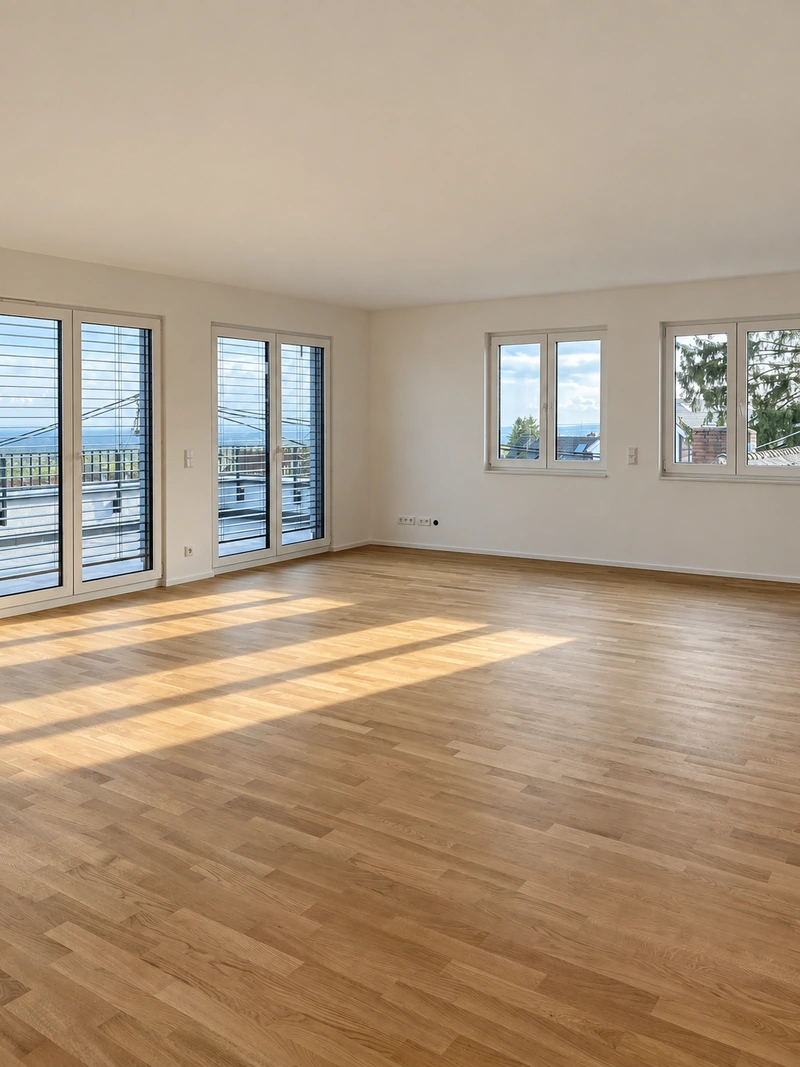 Wohnbereich mit großen Fensterflächen