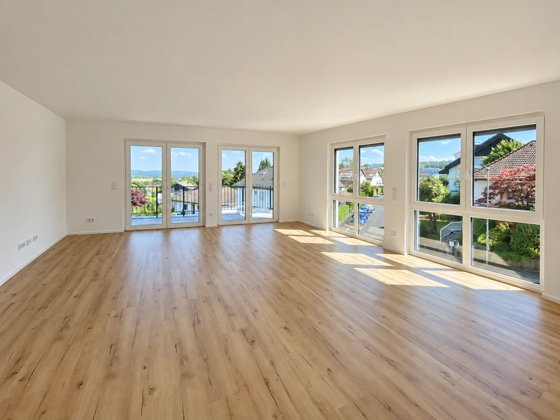 Wohnbereich mit großen Fensterflächen